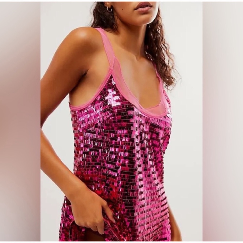 NWT! Free People Disco Fever Mini Slip Hot Pink Combo- $98 - Picture 4 of 9